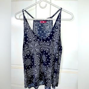 Social Teen Navy Blue & White Bandana-Like Pattern Top